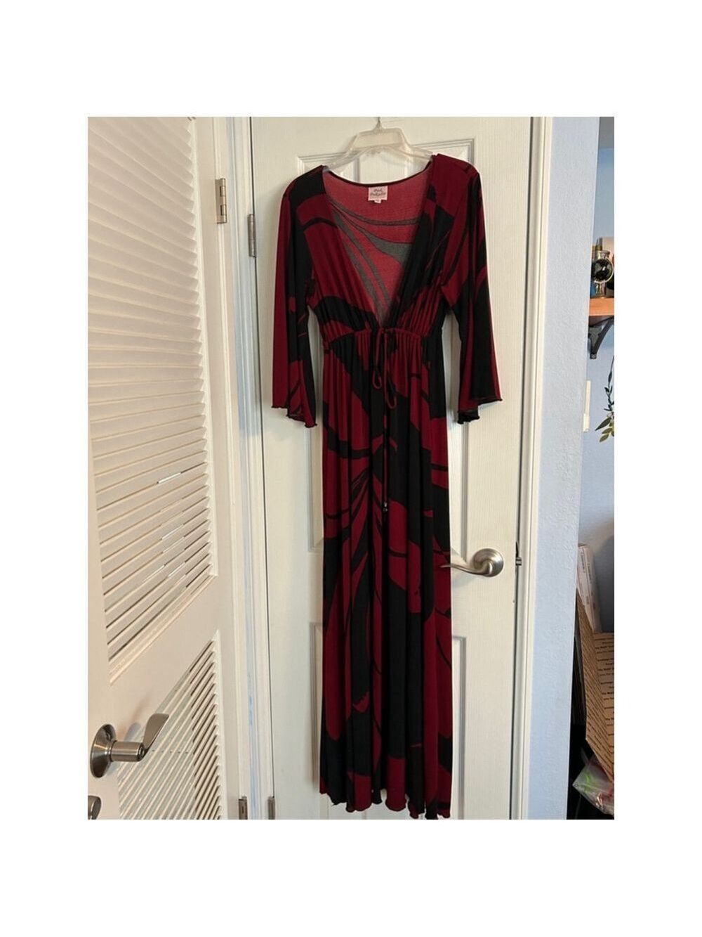 Pink PolkaDot Maxi Dress, M, Burgundy/Black